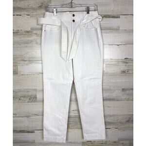 WHBM womens 6 white high rise slim crop pant new medium weight tie waist belt
